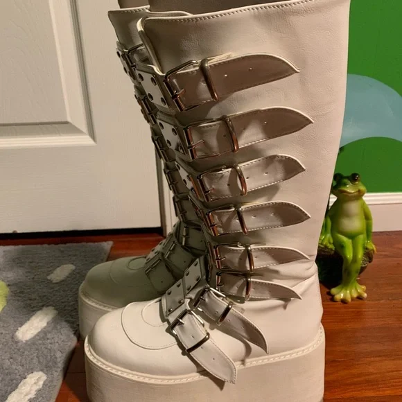 White Demonia Damned Platform Boots Womens 8 - Picture 3 of 5